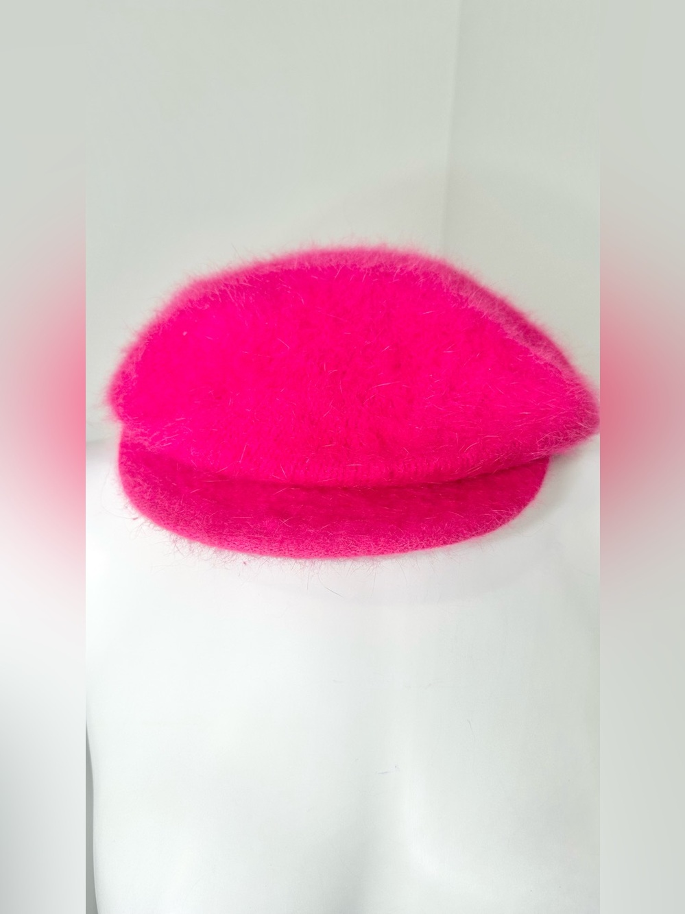 Hot pink angora Fur newsBoy Hat – Winter Cap-0S - Picture 2 of 5